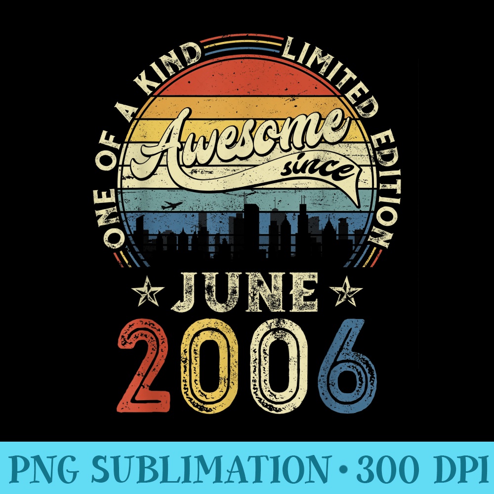 Born In June 2006 Vintage Birthday Party Retro June - High Resolution PNG File - Limited Edition And Exclusive Designs