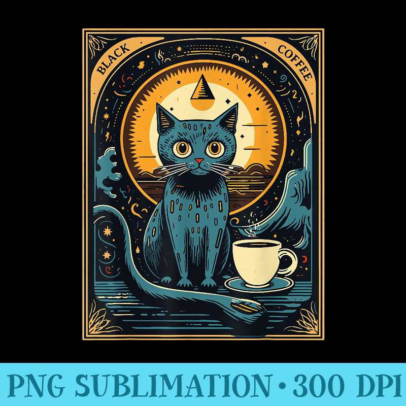 Black Coffee Cat Tarot Card Occult - PNG Clipart Download - Bring Your Designs to Life