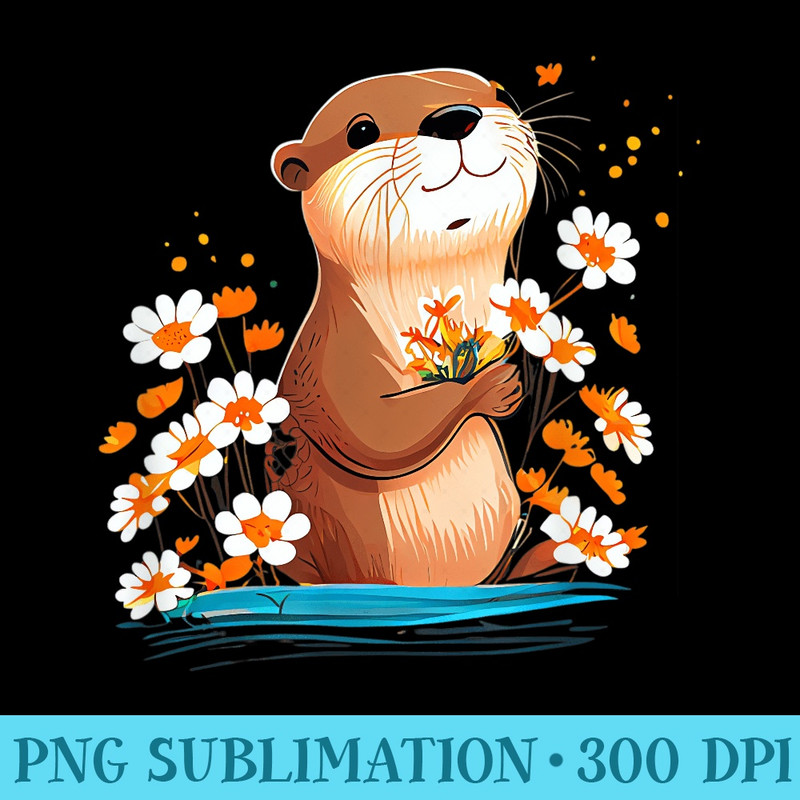 Baby Otter Flowers Otter - High Quality PNG Picture - Transform Your Sublimation Creations