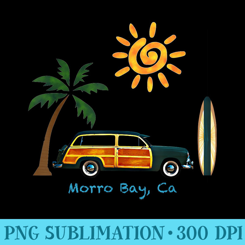 Great Beach Woodie Surf Design For Morro Bay - Unique PNG Artwork - Lifetime Access To Purchased Files