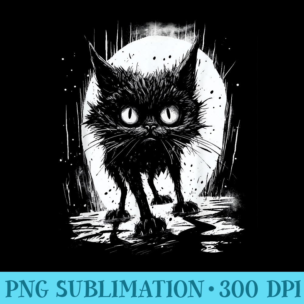 Cute Black Cat Stalks The Night - Printable PNG Graphics - Perfect for Sublimation Art