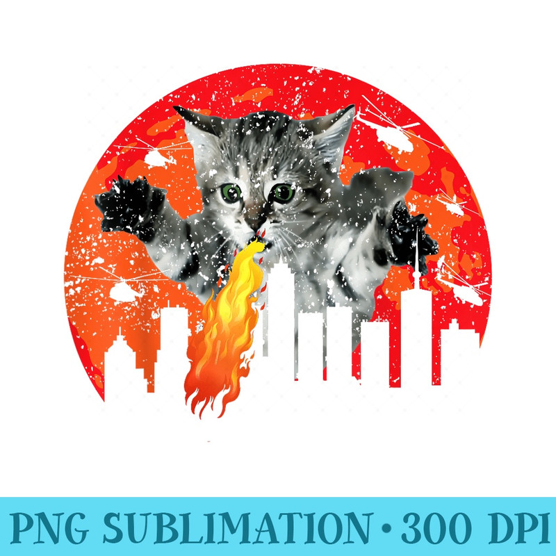 Japanese CATZILLA Sunset Black Cat Monster Manga Anime - PNG design assets - High Resolution And Print-Ready Designs