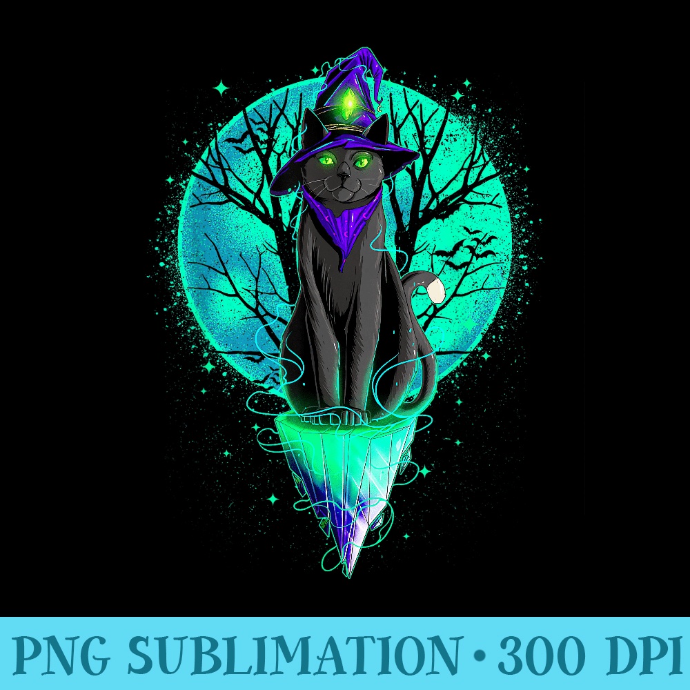 Scary Halloween Black Witch Cat Moon Wiccan Black Cat Lover - Trendy PNG Designs - Stunning Sublimation Graphics