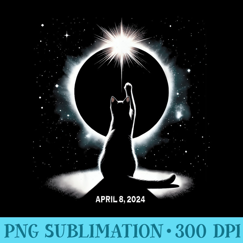 Black Cat Watching Total Solar Eclipse 2024 Astronomy Family - Exclusive PNG designs - Vibrant and Eye-Catching Typography