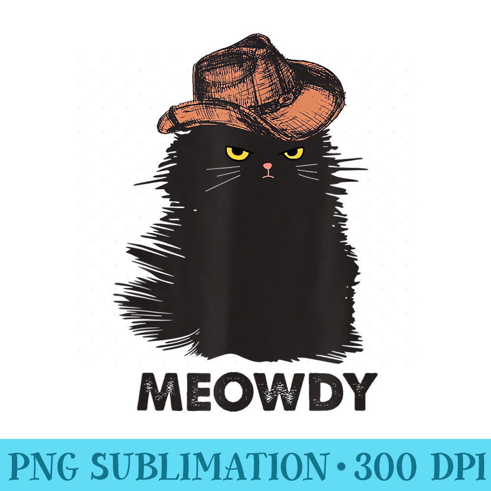 Meowdy Black cat shirts for girls, Meow and Howdy Meow Cat - PNG Clipart - Unique And Exclusive Designs