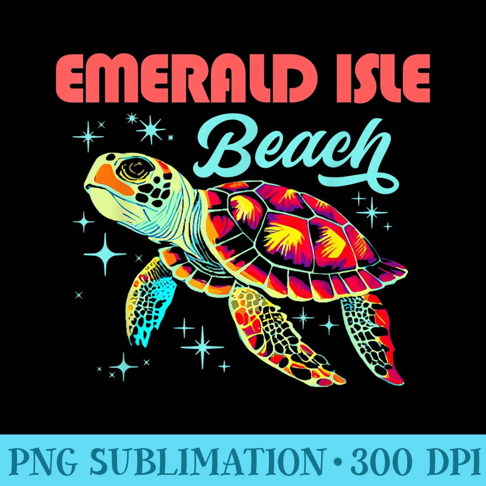 Emerald Isle Beach NC Artistic Sea Turtle Retro - Printable PNG Graphics - Create with Confidence