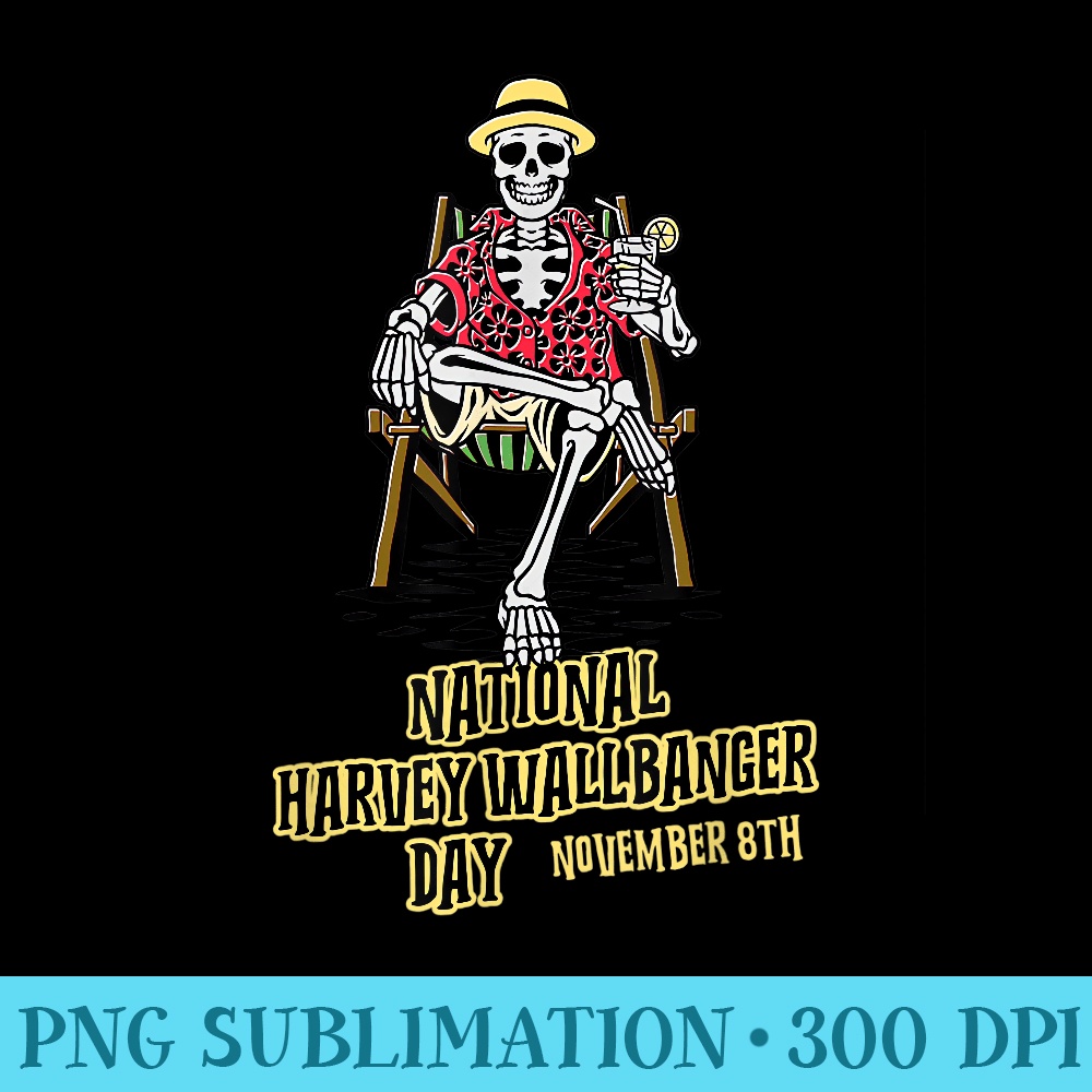 National Harvey Wallbanger Day Drinking Beach Skeleton - Digital PNG Artwork - Enhance Your Apparel with Stunning Detail