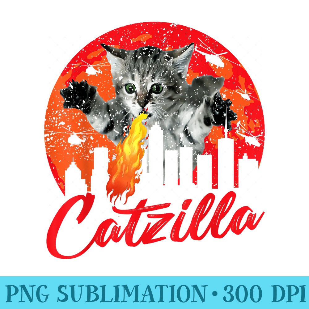 Japanese CATZILLA Sunset Black Cat Monster Manga Anime - Sublimation PNG Designs - Quick And Seamless Download Process