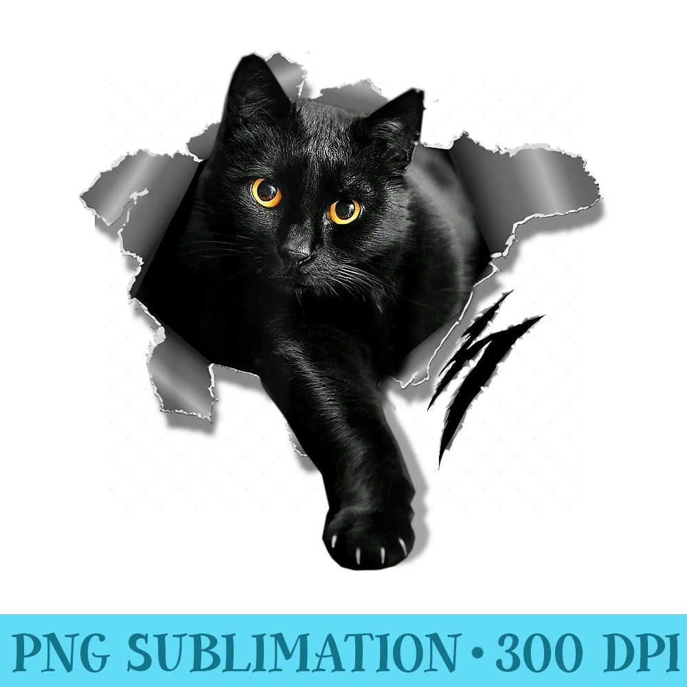 Black Cat Torn Cloth Black Cat Yellow Eyes T - Digital PNG Artwork - Enhance Your Apparel with Stunning Detail