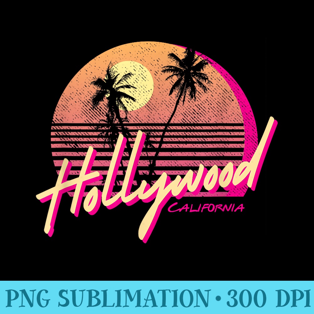 Retro Hollywood California Beach Sunset - PNG Graphics - High Resolution And Print-Ready Designs