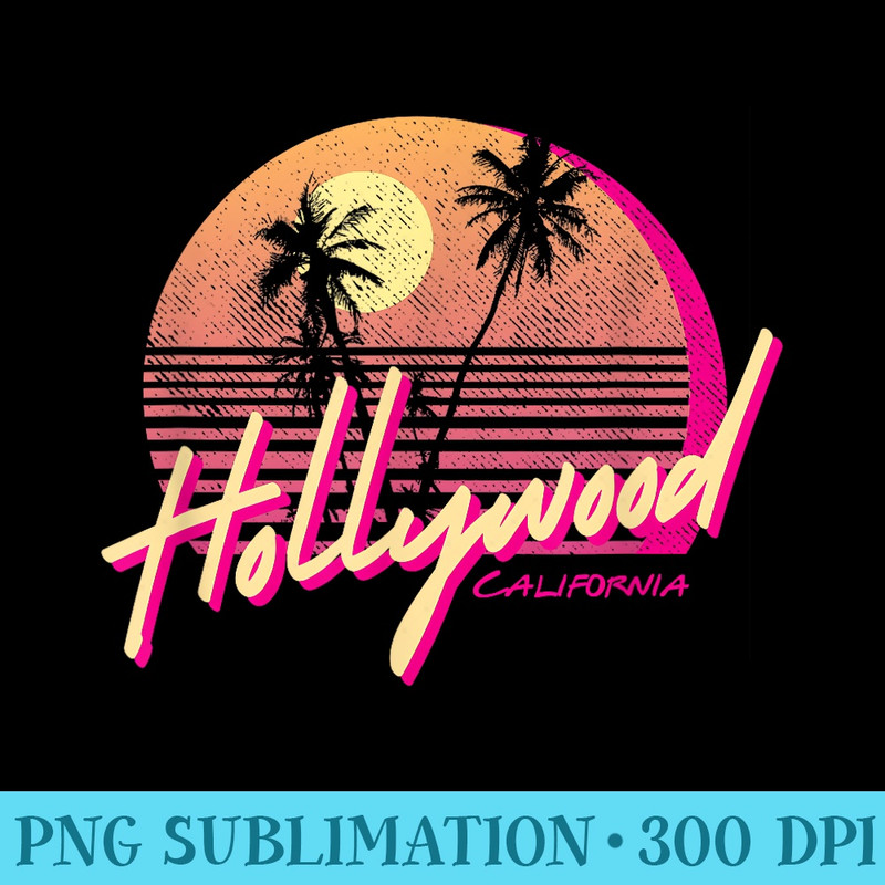 Retro Hollywood California Beach Sunset - PNG Graphics - High Resolution And Print-Ready Designs