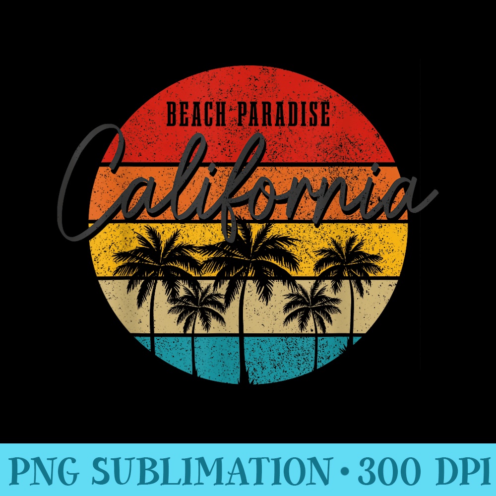 California Beach Paradise Vintage Palm Trees Surfer Retro - Modern PNG designs - High Resolution And Print-Ready Designs