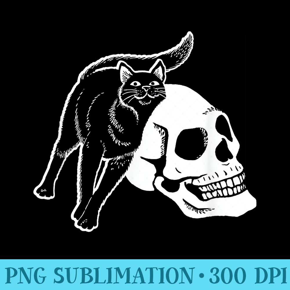 Black Cat And Human Skeleton Skull Punk Goth And Halloween - Trendy PNG Designs - Create with Confidence