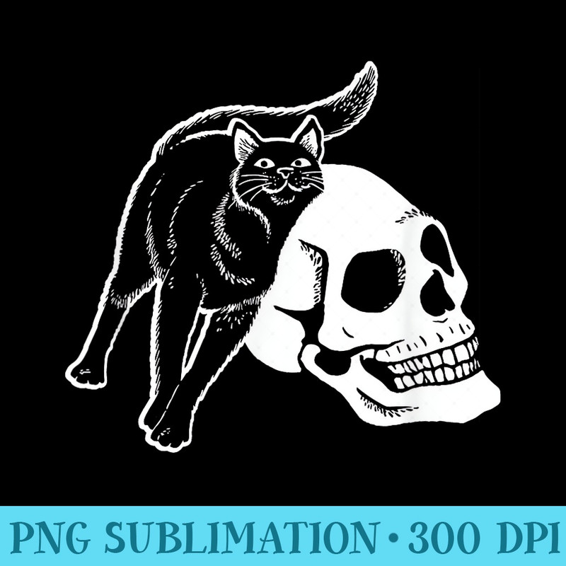 Black Cat And Human Skeleton Skull Punk Goth And Halloween - Trendy PNG Designs - Create with Confidence