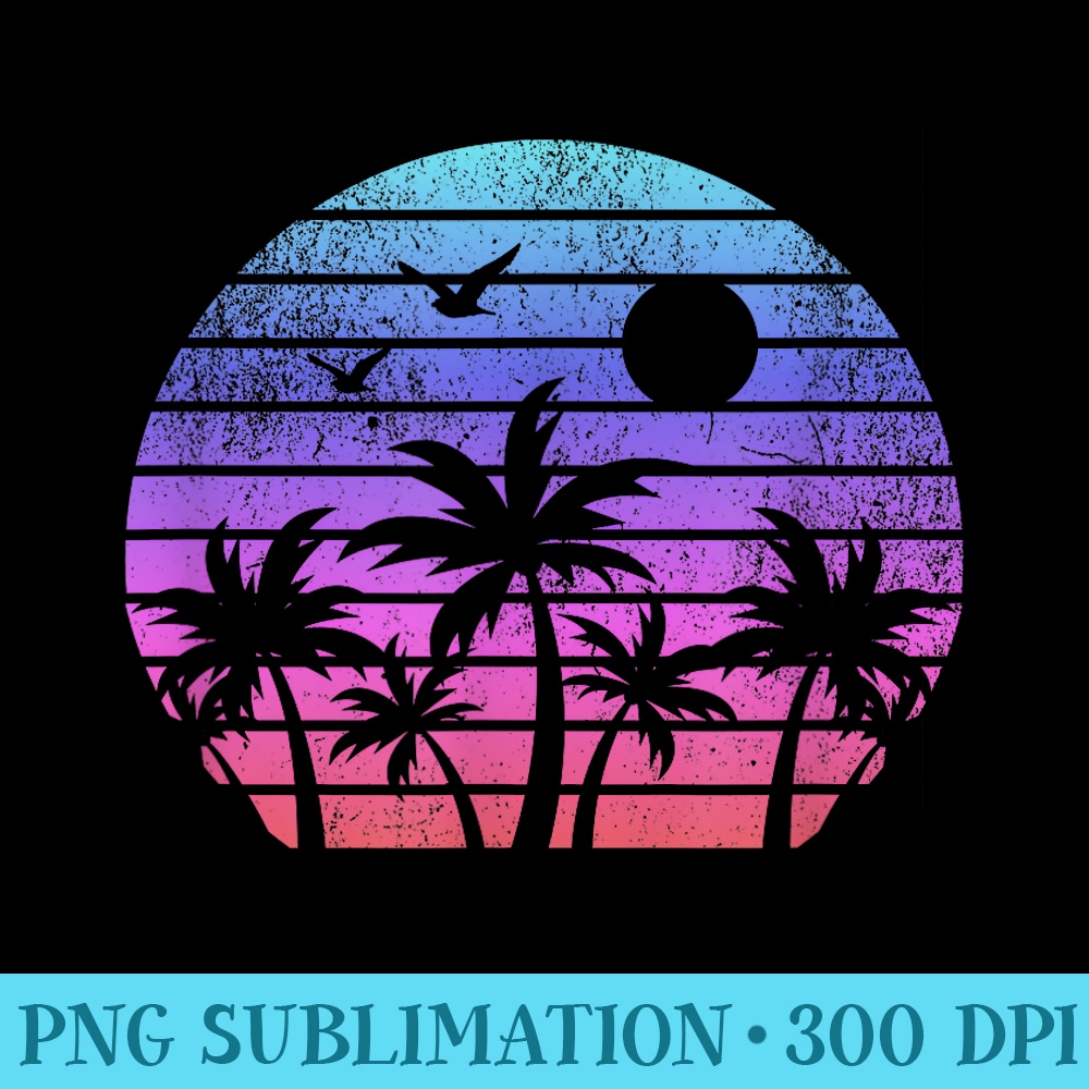 Beach Sunset Palm Trees Retro 80s Eighties Vintage Graphic - Exclusive PNG designs - Versatile And Customizable Designs