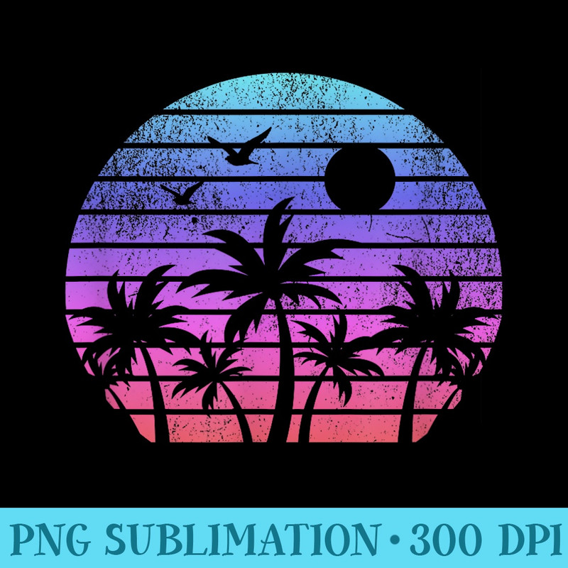 Beach Sunset Palm Trees Retro 80s Eighties Vintage Graphic - Exclusive PNG designs - Versatile And Customizable Designs