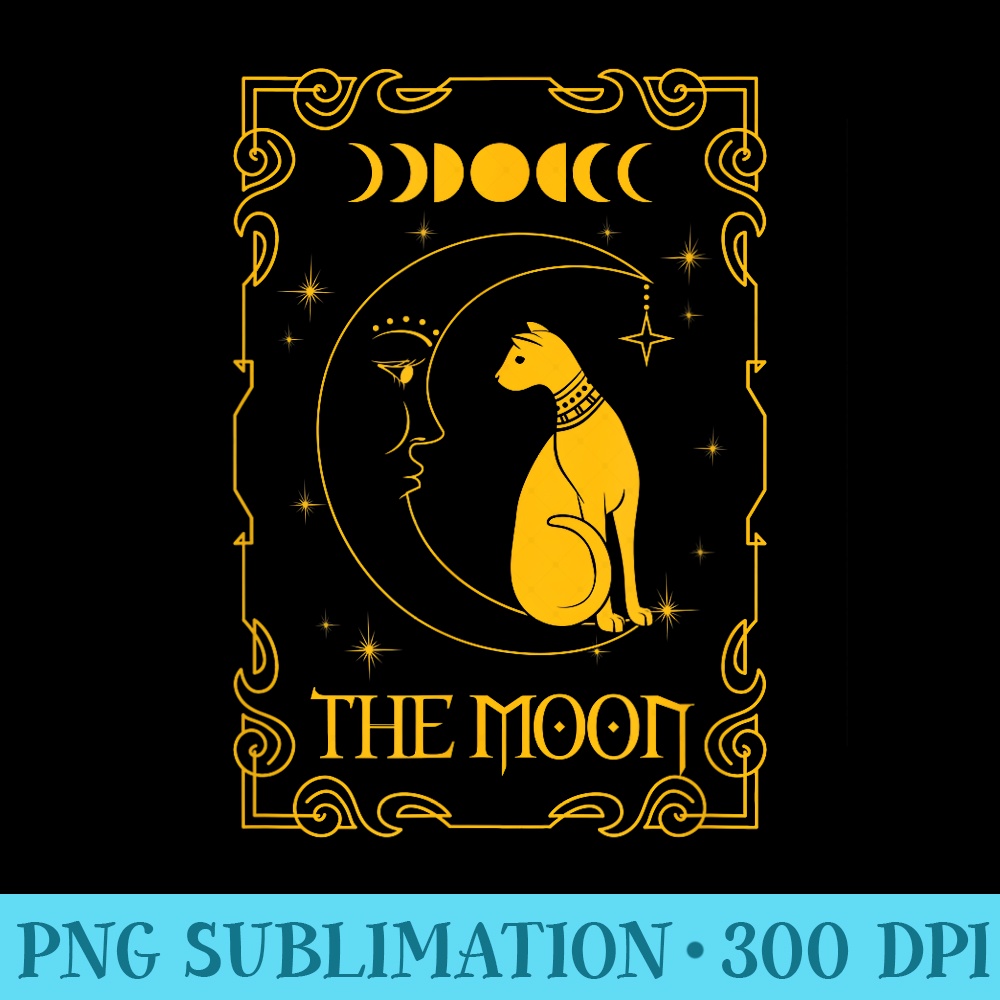 Tarot Card Crescent Moon and Black Cat Cosmic Aesthetic Goth - PNG design downloads - Instant Access To Downloadable Files