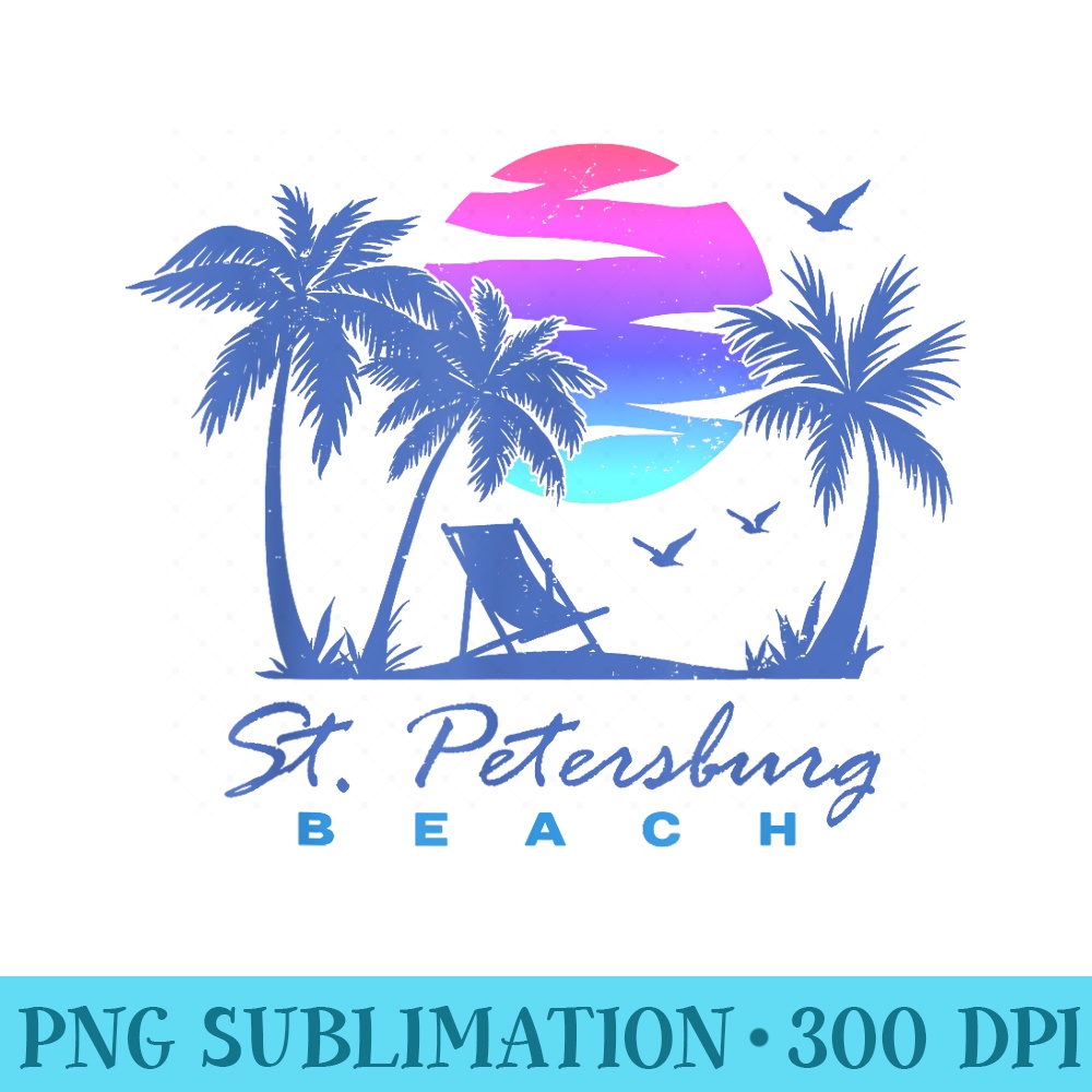 ST. PETERSBURG BEACH St Pete Florida Vacation Vintage Sunset - Printable PNG Images - Transform Your Sublimation Creations