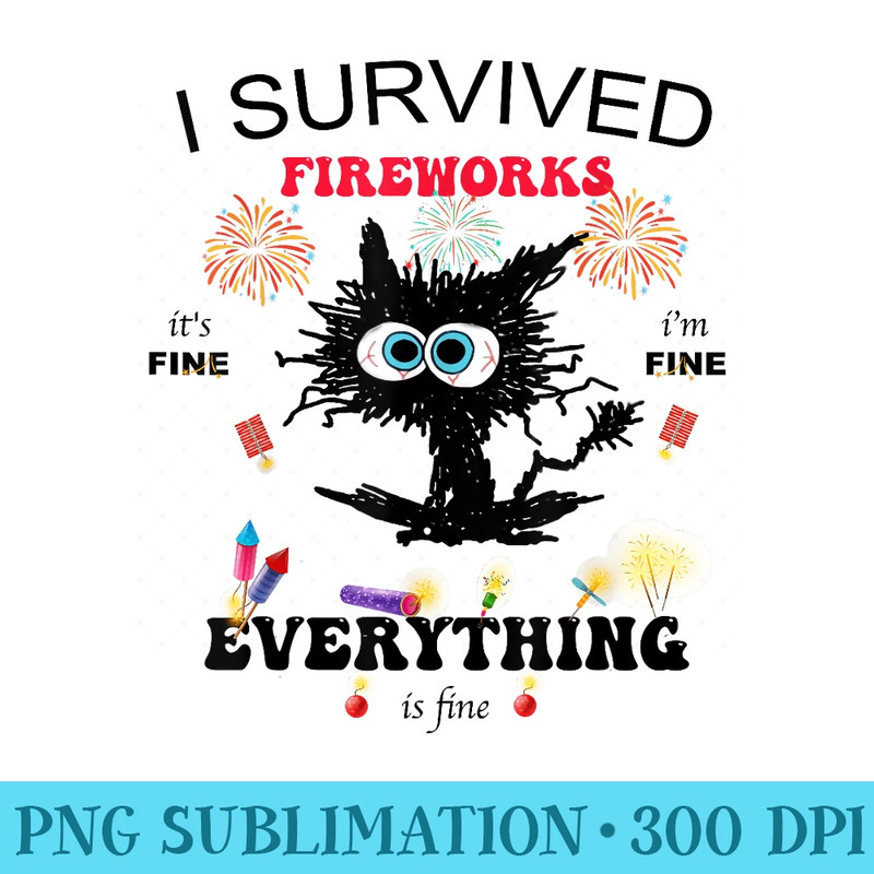 I survived Black cat fireworks funny black cat - PNG design assets - Capture Imagination with Every Detail