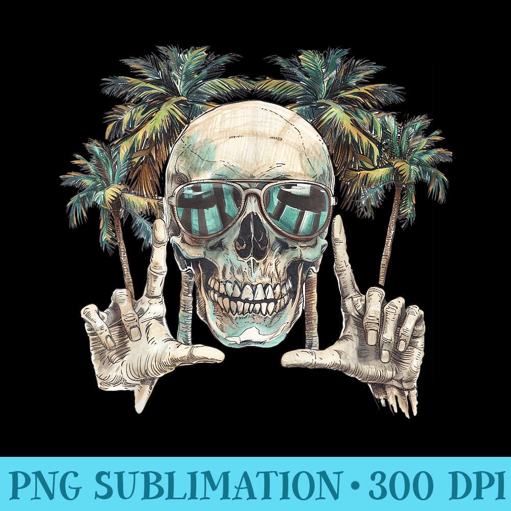 Skull Summer Beach Tropical Palm Tree Skeleton Sunglasses - PNG Download - Boost Your Success with this Inspirational PNG Download