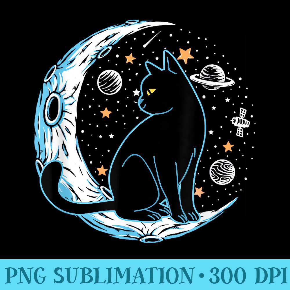 Black Cat Crescent SailorMoon Phases Astrology Pet Lover - PNG Art Files - Easy-To-Print And User-Friendly Designs