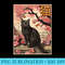 Cherry Blossom Black Cat Vintage Japanese Woodblock Art - Ready To Print PNG Designs - High Resolution And Print-Ready Designs