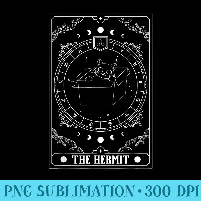 Retro Halloween Black Cat The Hermit Tarot Card Witchcraft - Modern PNG designs - Easy-To-Print And User-Friendly Designs
