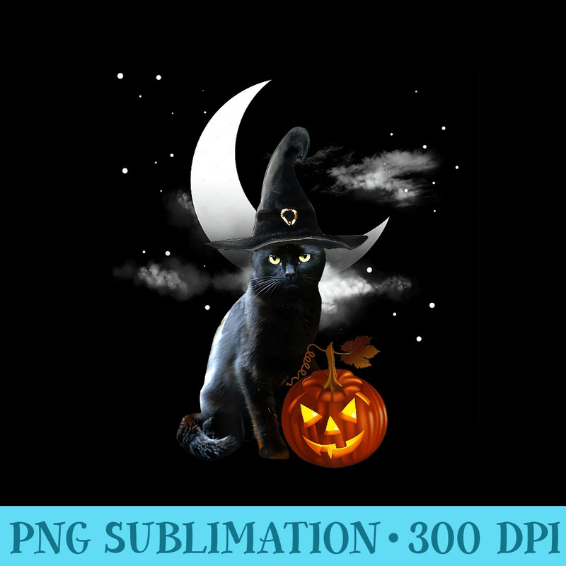 Scary Halloween Black Cat Witch Hat Pumpkin - Modern PNG designs - Fashionable and Fearless