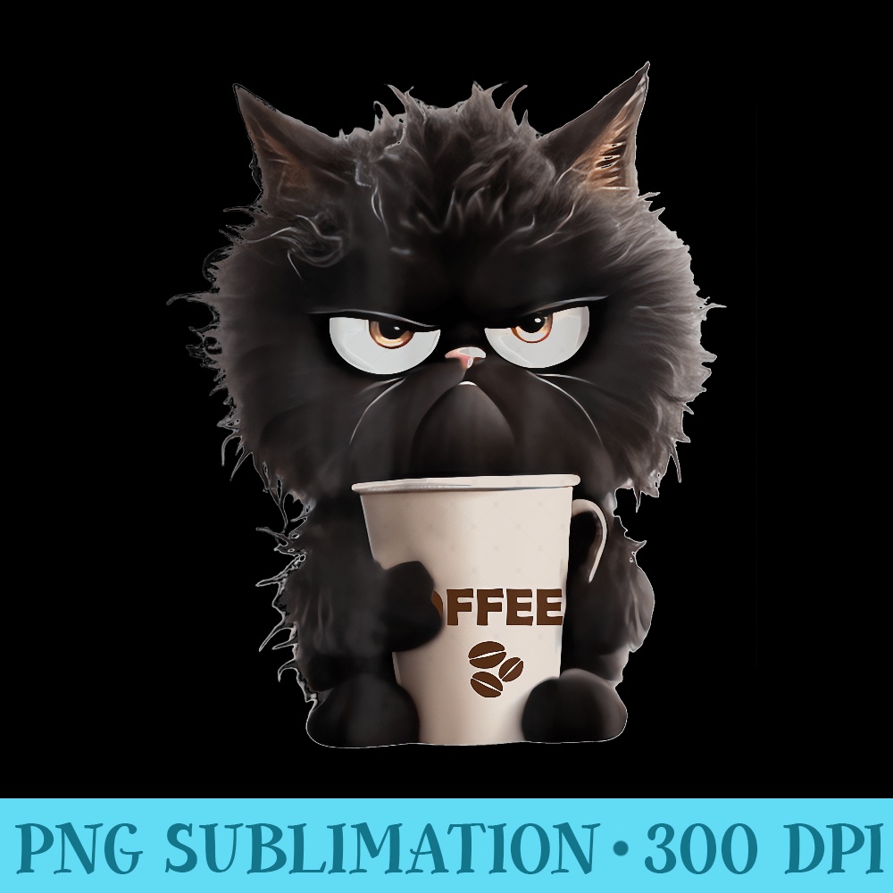 Funny Angry Black Cat Drinking Coffee Loves Coffee Pet - PNG Templates - Add a Festive Touch to Every Day
