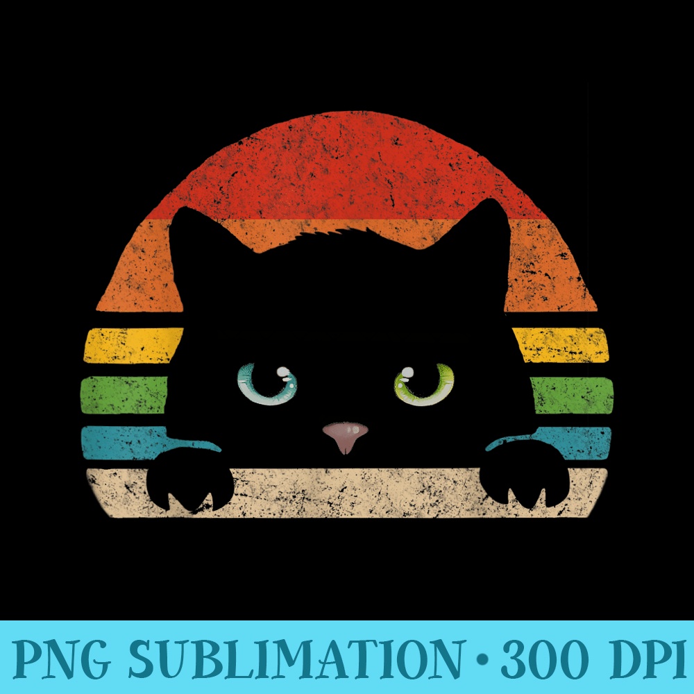 Vintage Black Cat Lover, Retro Style Cats - Shirt Design PNG - Quick And Seamless Download Process