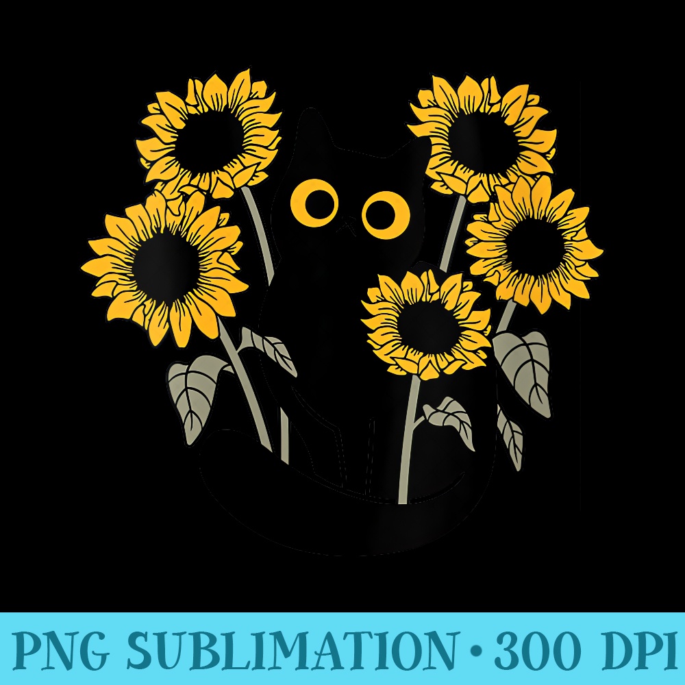 Womens Black Cat in Sunflowers - PNG Design Files - Bold & Eye-catching