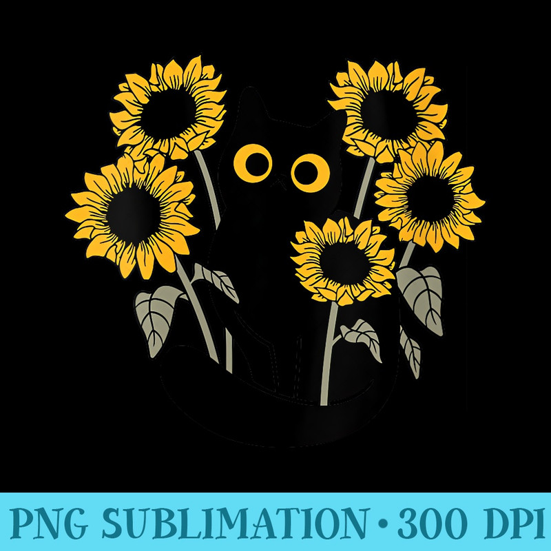Womens Black Cat in Sunflowers - PNG Design Files - Bold & Eye-catching
