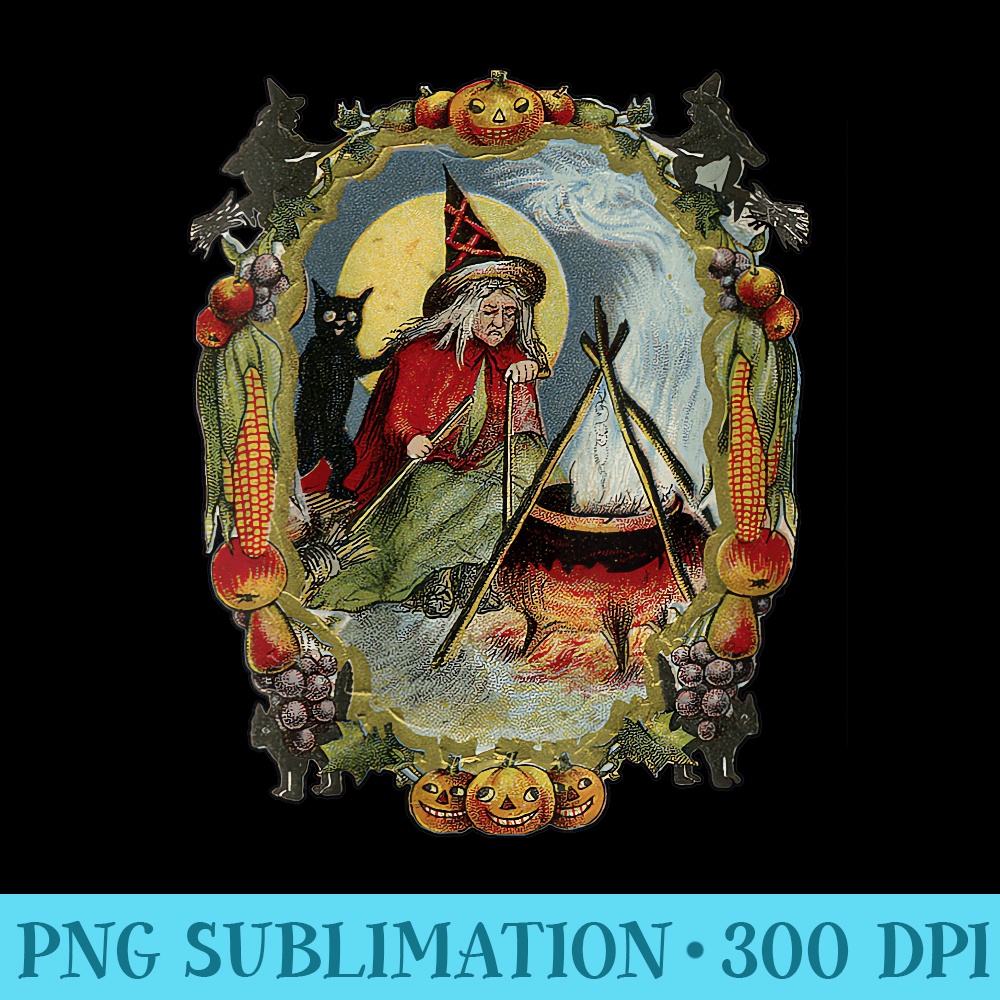 Womens WITCHS CAULDRON THRILLING HALLOWEEN PUMPKIN BLACK CAT - Unique Sublimation patterns - Bring Your Designs to Life