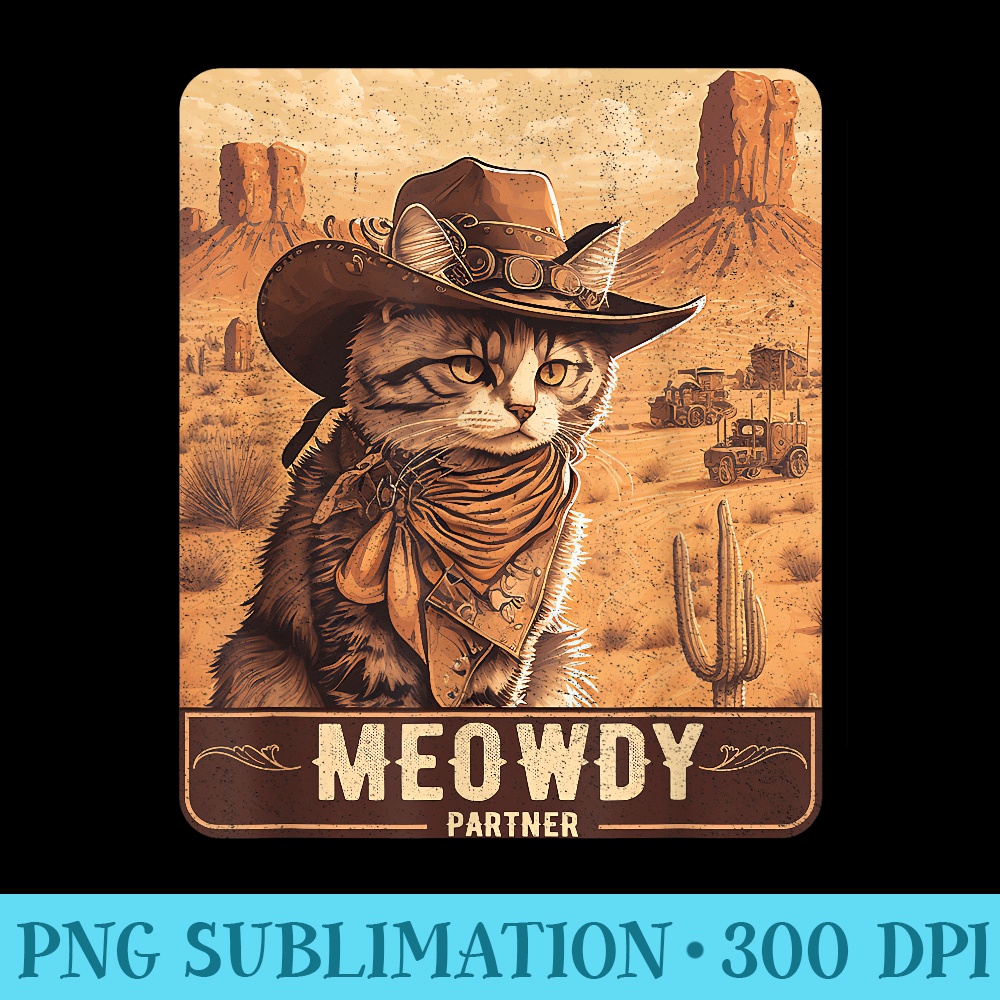 Meowdy Funny Country Music Cat Cowboy Hat Poster Funny - PNG Templates - Bold & Eye-catching