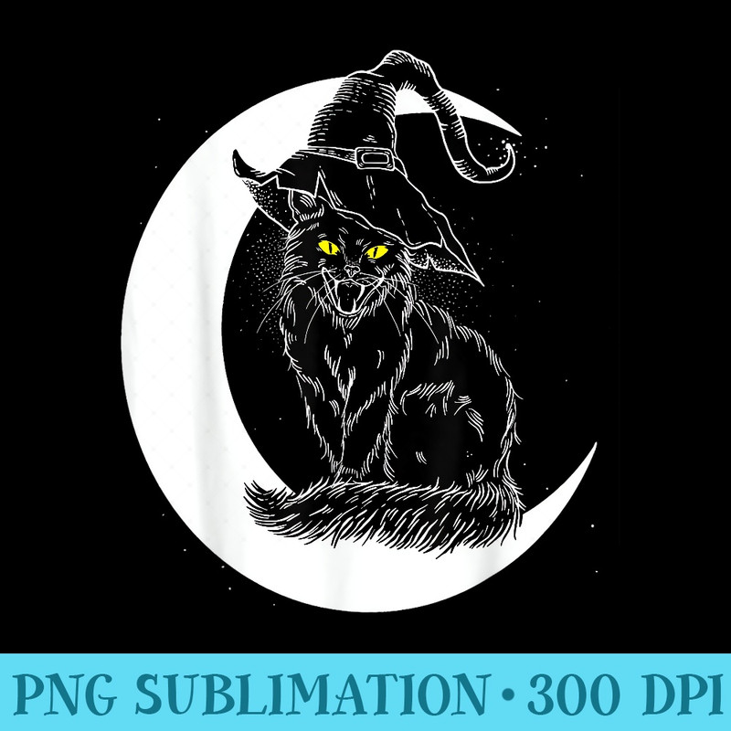 Vintage Halloween Scary Black Cat Witch Hat Moon Witchy - Mug Sublimation PNG - Trendsetting And Modern Collections