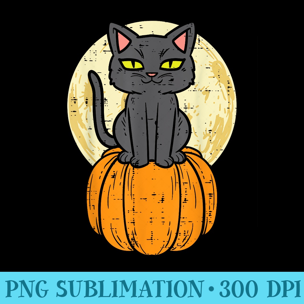 Black Cat On Pumpkin Full Moon Halloween Pet - PNG Download - Perfect for Sublimation Art