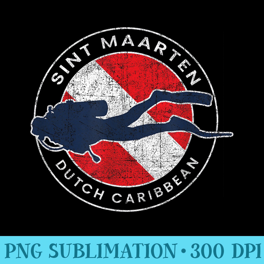Vintage St Maarten Scuba Dive Flag Vacation Souvenir - Modern PNG designs - Unlock Vibrant Sublimation Designs
