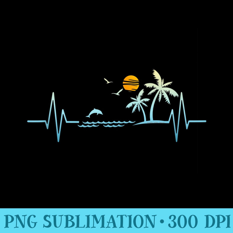 Heartbeat with Tropical Palm Trees Beach Island Sunset - Digital PNG Artwork - Perfect for Creative Projects