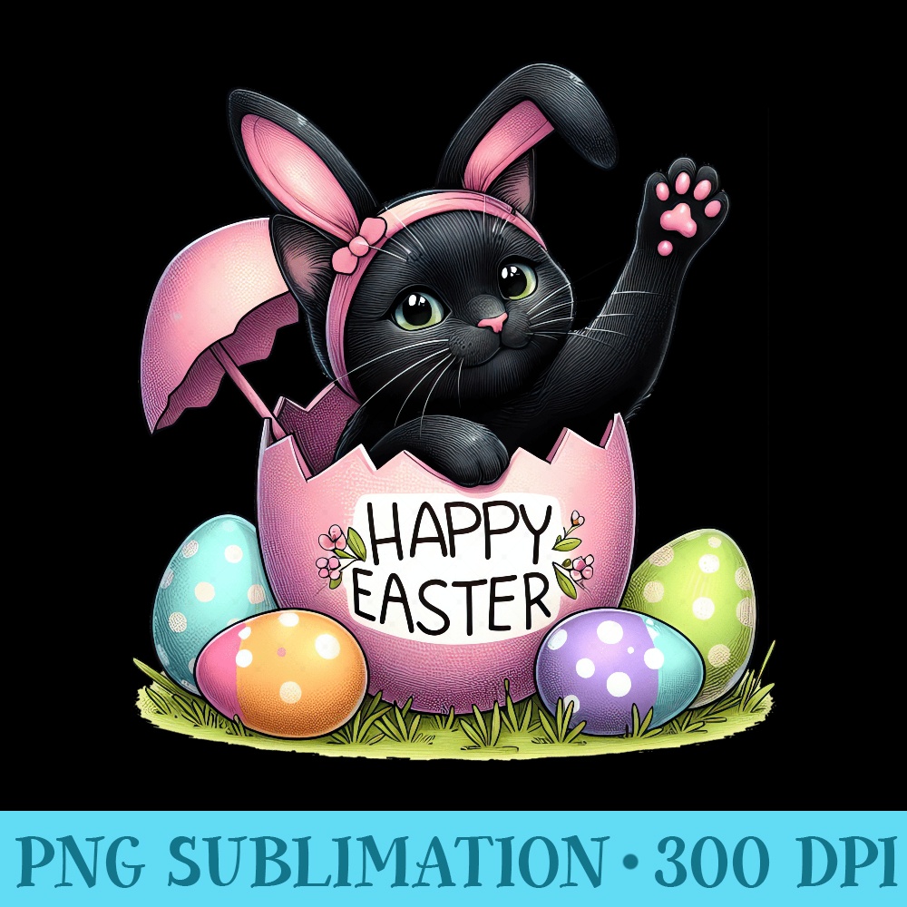 Cute Black Cat Bunny Mens Womens Easter Cat - Exclusive PNG designs - Bring Your Designs to Life