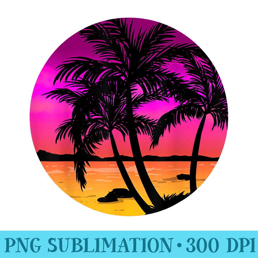 Beach Trees Retro Palm Summer Tropical Island Girls - Sublimation PNG Designs - Perfect for Personalization