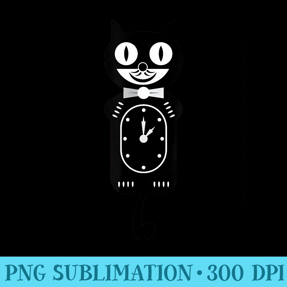 Black Cat Kawaii Work Clock - Printable PNG Images - High Resolution And Print-Ready Designs