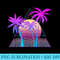 Retro 1980s 1990s Vaporwave Palm Trees Beach Sunset Surf Art - Unique PNG Artwork - Bold & Eye-catching