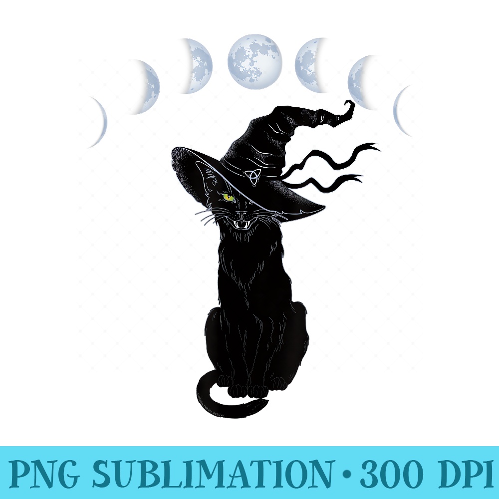 Halloween Black Cat with Witch Hat and Phases of the Moon - PNG Design Files - Unleash Your Inner Rebellion