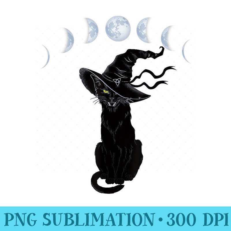 Halloween Black Cat with Witch Hat and Phases of the Moon - PNG Design Files - Unleash Your Inner Rebellion