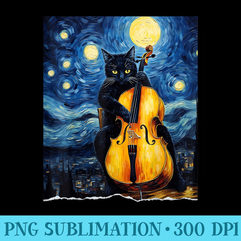 Black Cat playing violin Starry Night Vincent van Gogh - PNG Clipart - Create with Confidence