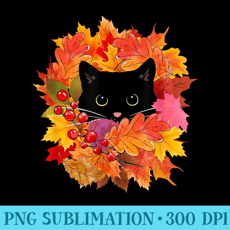 Cute Black Cat Pile of Leaves, Cute Cats of Fall and Winter - PNG Prints - Boost Your Success with this Inspirational PNG Download