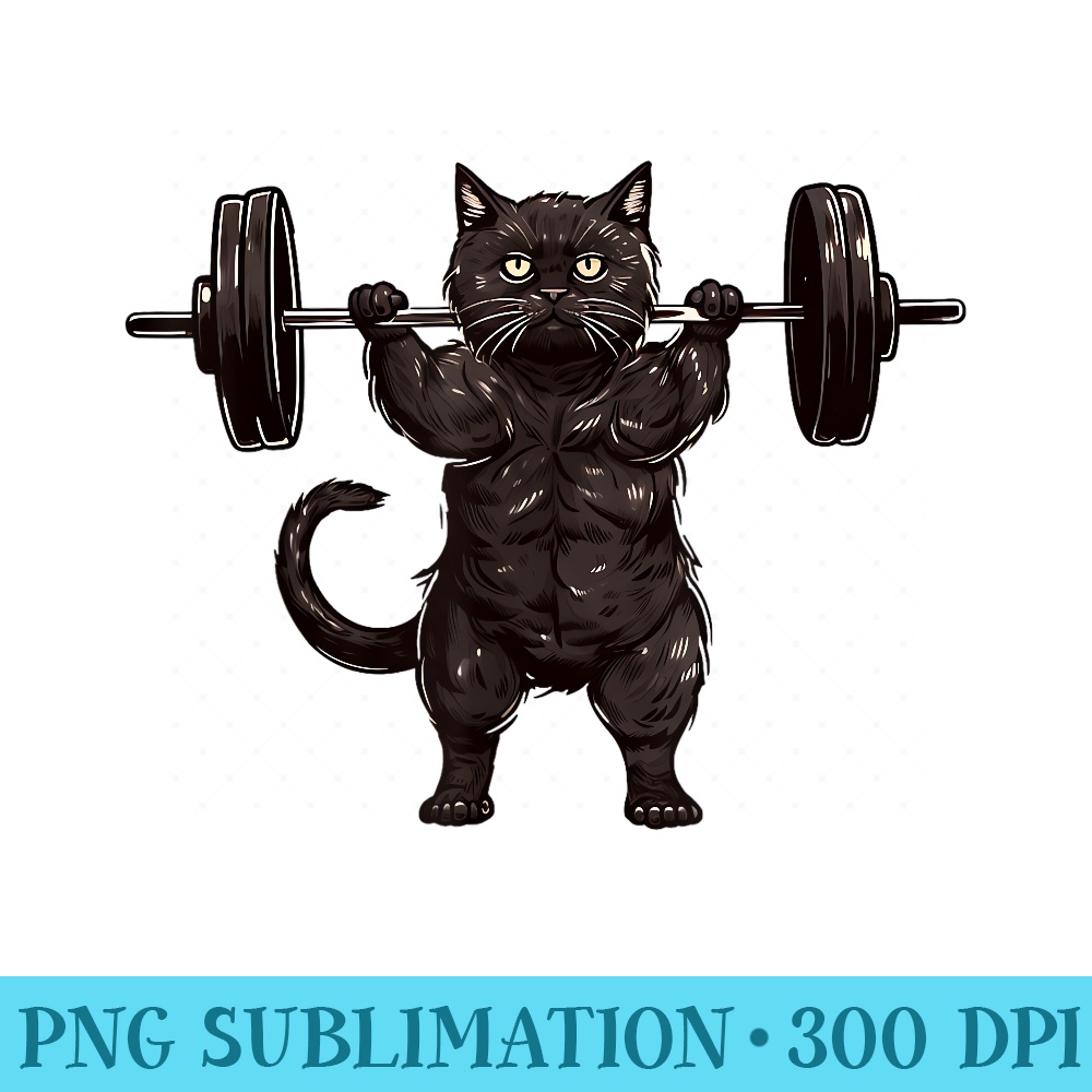 Cat Workout, Cat Deadlift, Powerlifting Kitty Weightlifting - PNG Graphics - Instant Access To Downloadable Files
