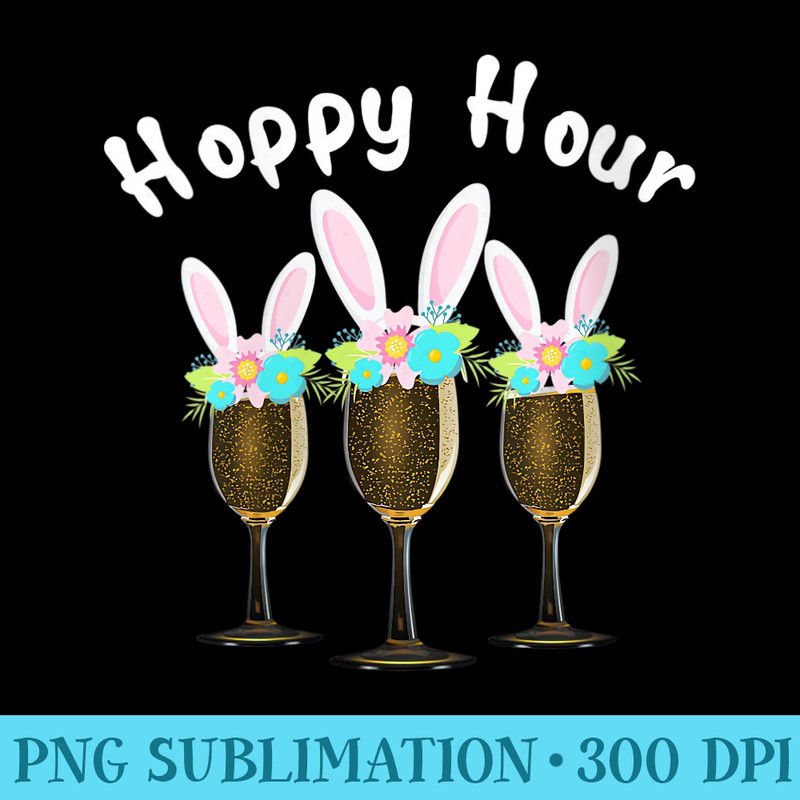 Womens Punny Easter Happy Bunny Wine Drinking Top - High Resolution PNG Download - Enhance Your Apparel with Stunning Detail