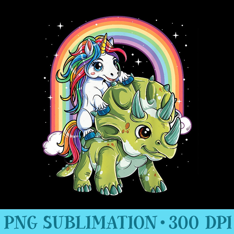 Unicorn Riding Dinosaur T shirt Triceratops Rainbow - PNG Image Download - Quick And Seamless Download Process
