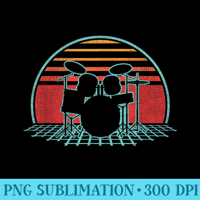 Drum Kit Retro Vintage Drums Player 80s Style Drummer - High Quality PNG Download - Perfect for Sublimation Art